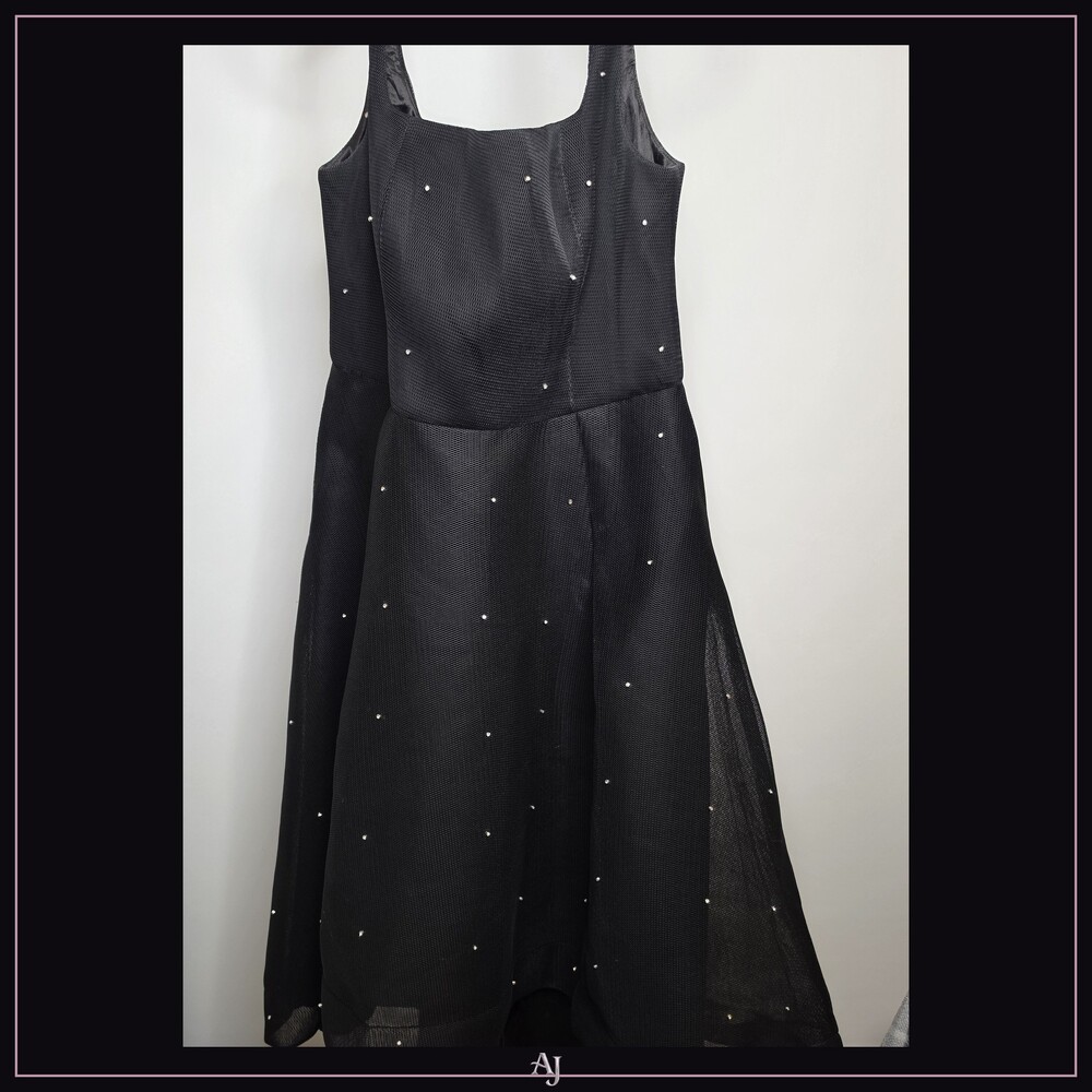 Black Sleeveless Mesh Dress with Rhinestone Embellishments